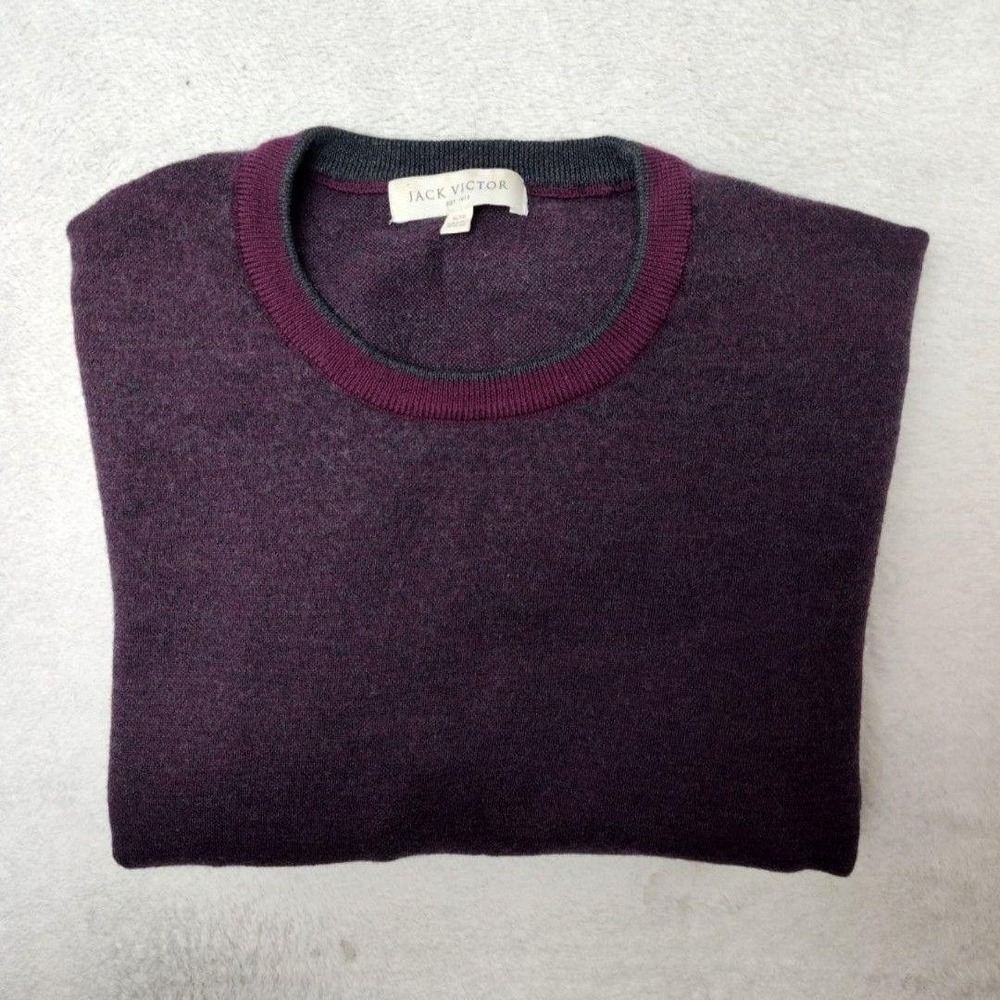 Jack Victor Sweater Mens XL Purple Crew Neck Lightweight Merino Wool Pullover